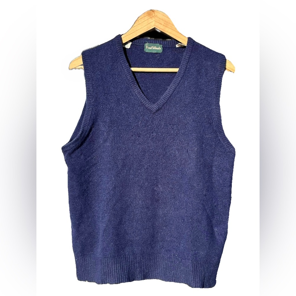 Vintage 100% Wool Navy Sweater Vest unisex Medium